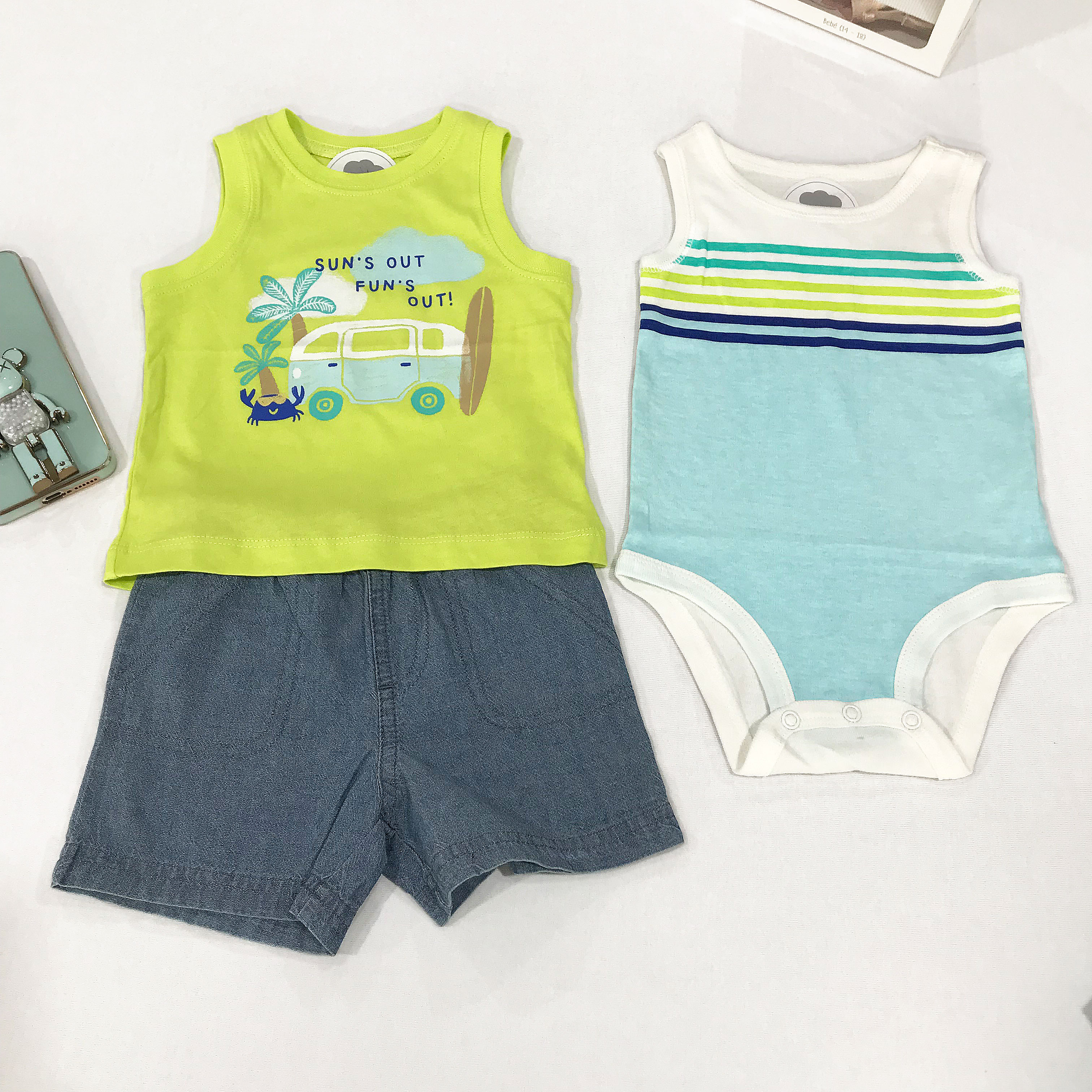 OmniEllen/欧米云艾琳婴儿夏季衣服背心新款包屁衣男童夏装套装
