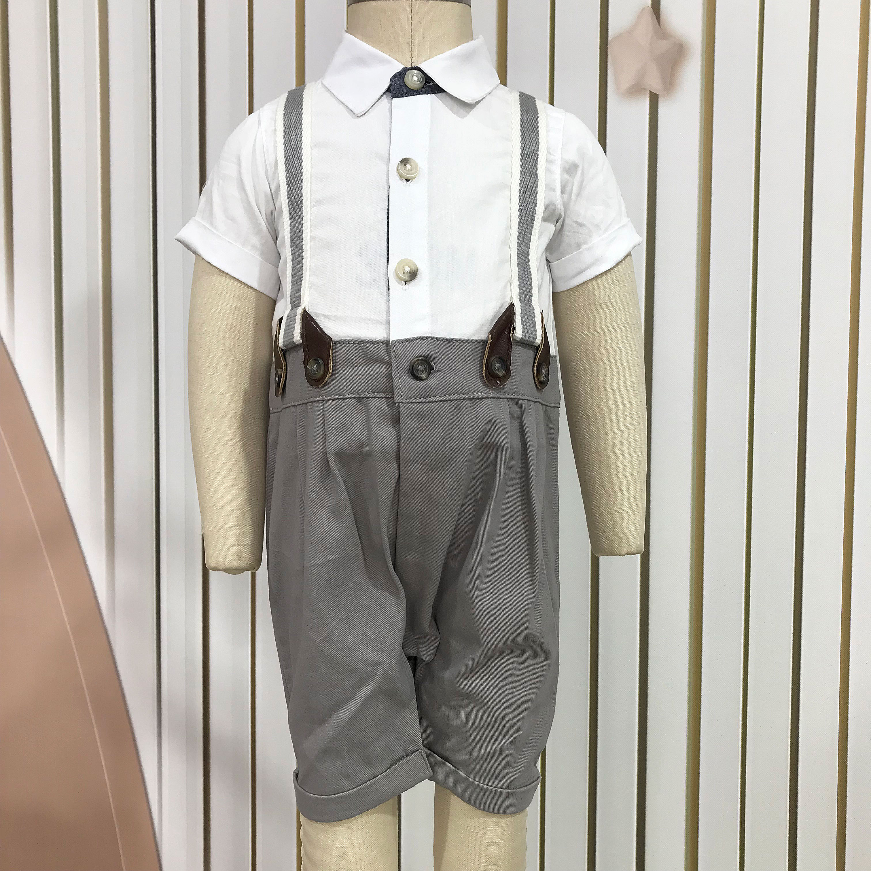 新生婴儿夏季绅士哈衣宝宝连体衣服男童周岁礼服儿童帅气百天爬服