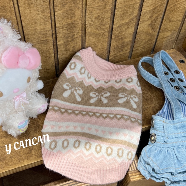 YCANCAN 秋冬宠物粉色猫狗费尔岛毛衣保暖网红民族风马尔济斯