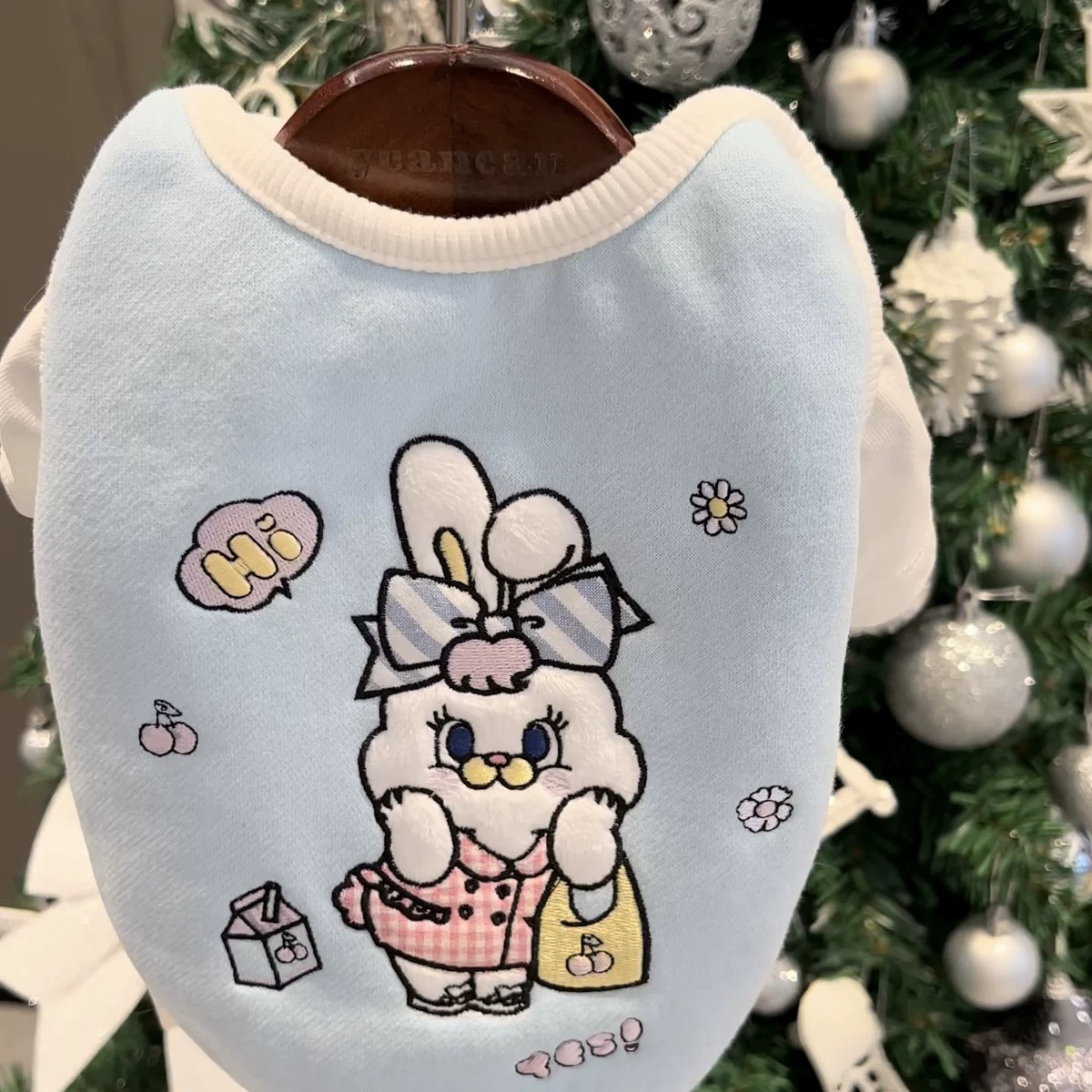 YCANCAN 秋冬新款宠物猫狗可爱兔子刺绣加绒套头卫衣新年外套