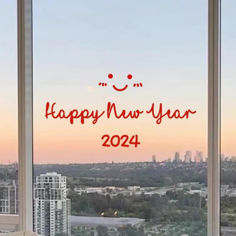 2024新年快乐贴纸龙年笑脸玻璃门防撞装饰春节喜庆氛围镜子贴窗贴