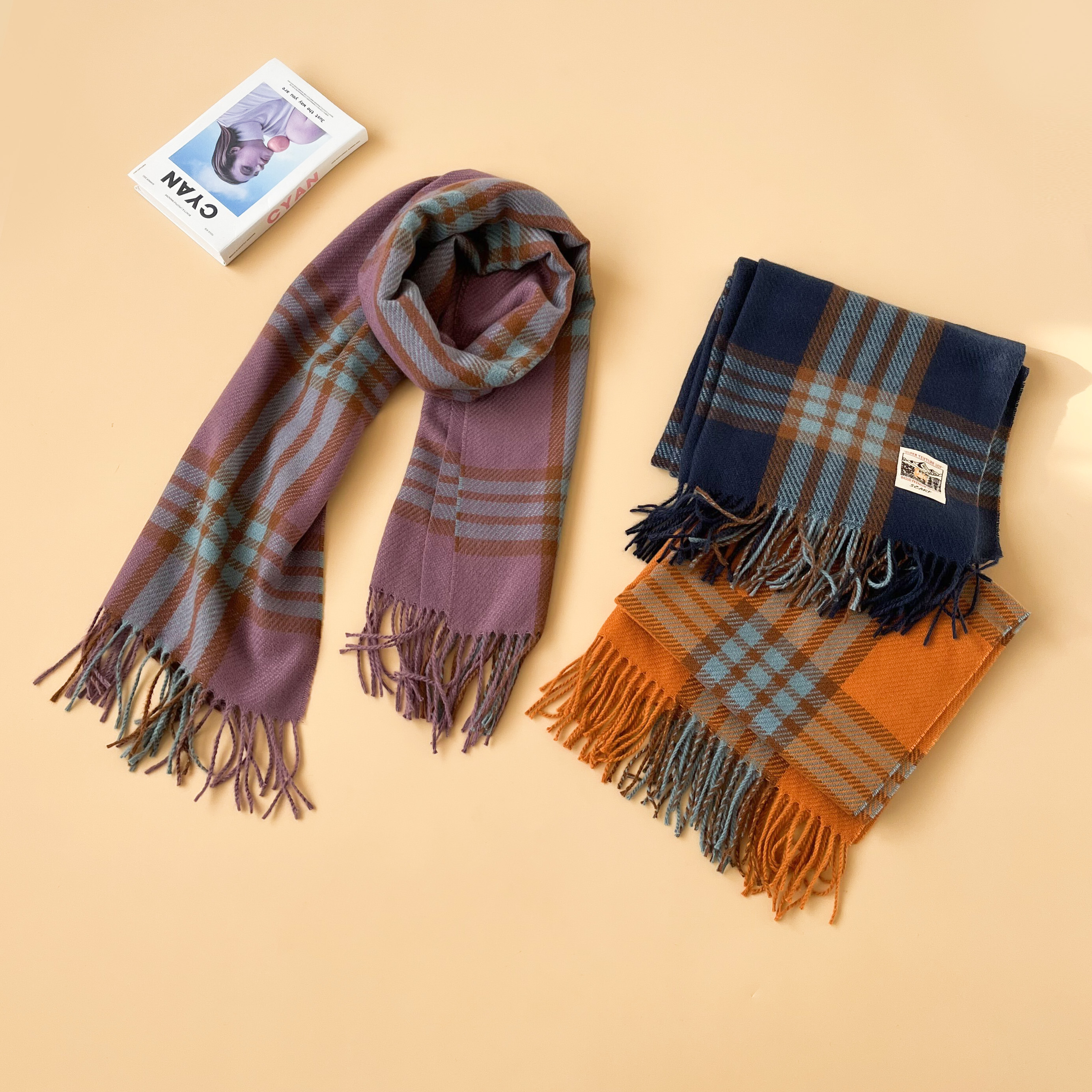 秋冬季高级感英伦风围巾韩版格子围脖