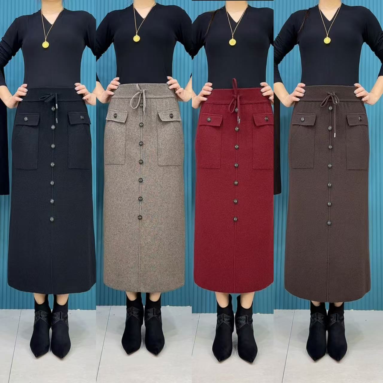 9723#秋冬新款时尚百搭修身显瘦直筒半身裙（有口袋）