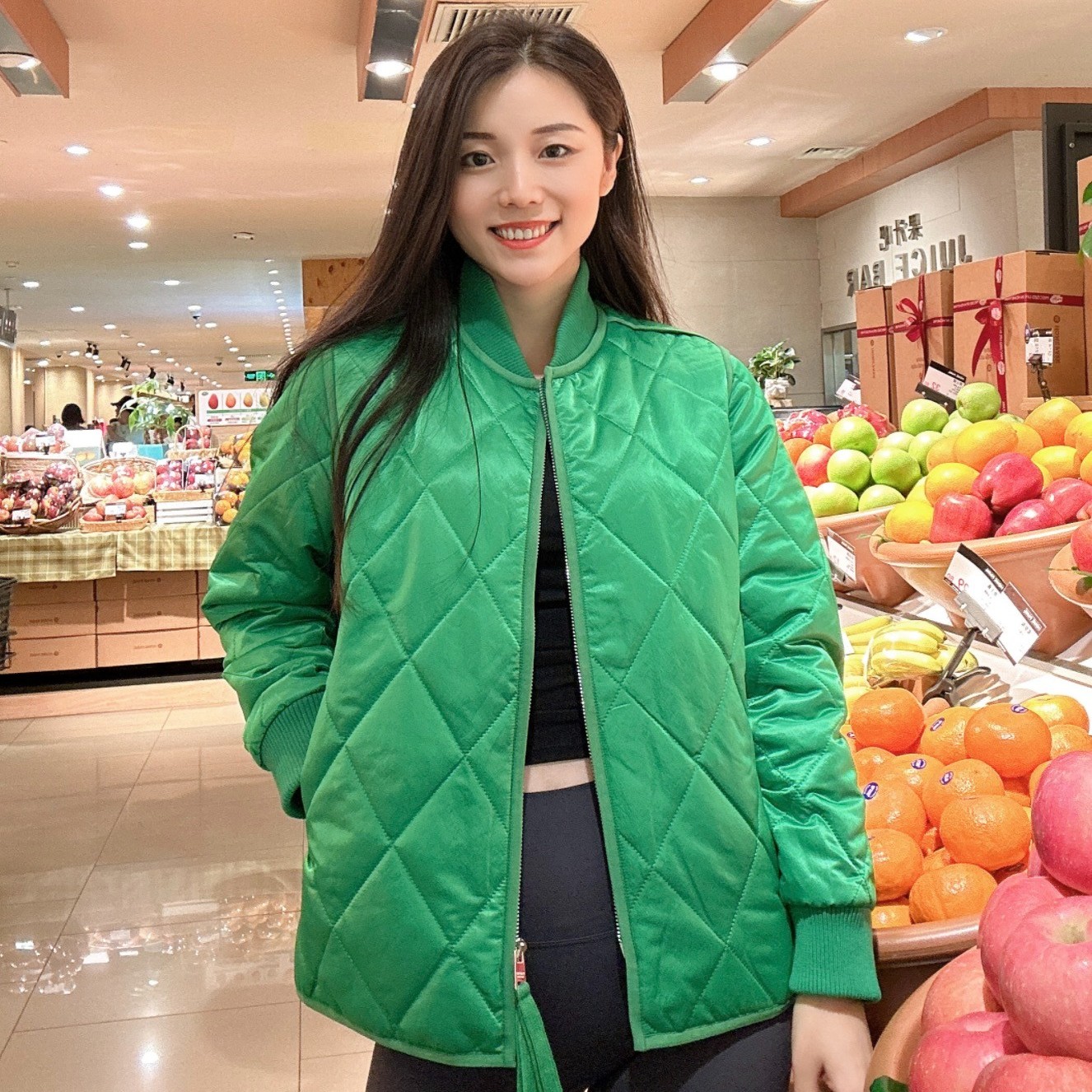  【binli原创女装设计】1058绿色时尚加厚冬季棉服短款百搭