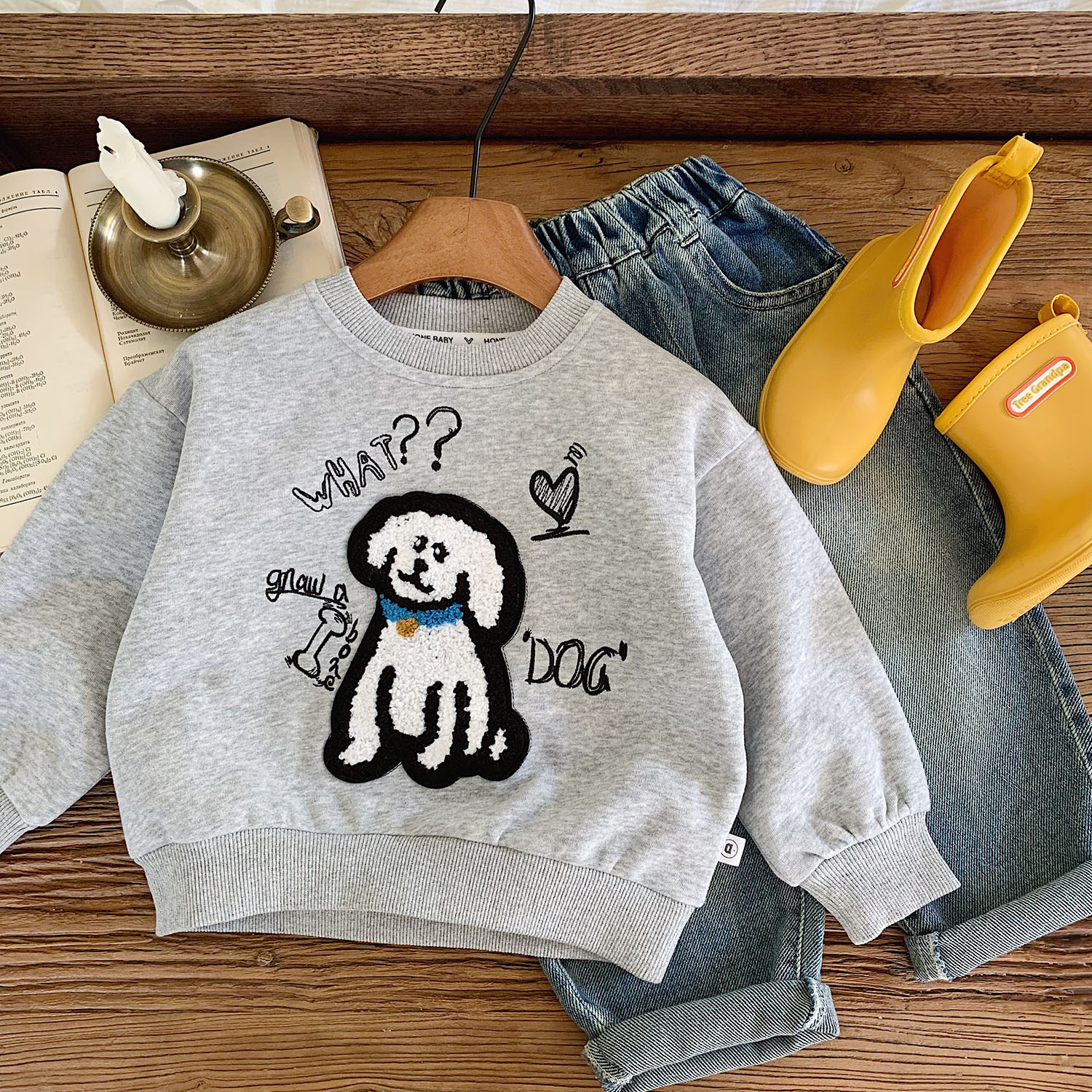 2025秋款新款男童春秋装卫衣儿童毛巾绣立体动物套头宽松洋气上衣