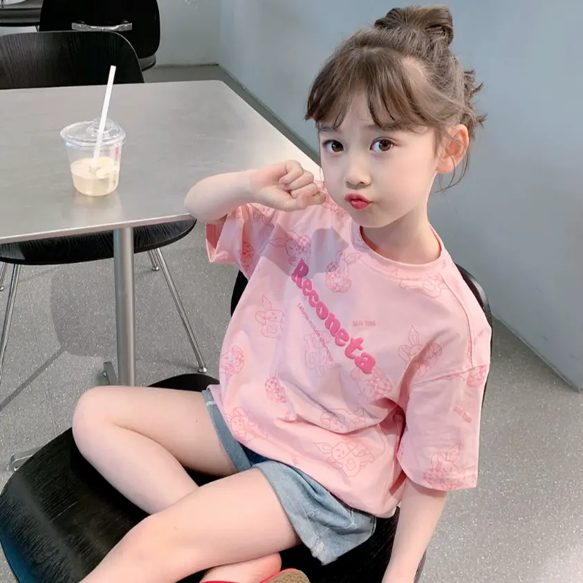 2025新款夏装女童T恤儿童韩版休闲宽松上衣宝宝夏季短袖时尚洋气