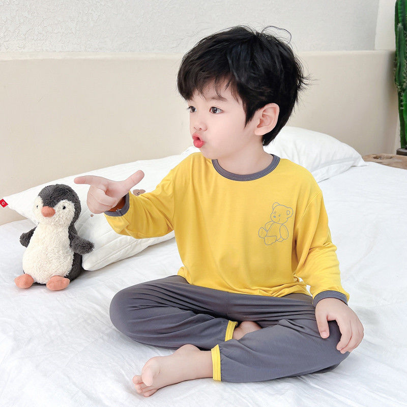 儿童睡衣男薄款四季春秋男孩长袖空调服家居服高腰男童套装