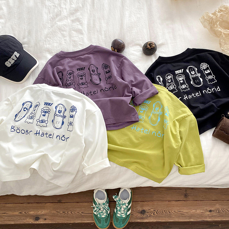 儿童T恤纯棉春秋长袖洋气白色宽松打底衫男童宝宝夏装短袖上衣男