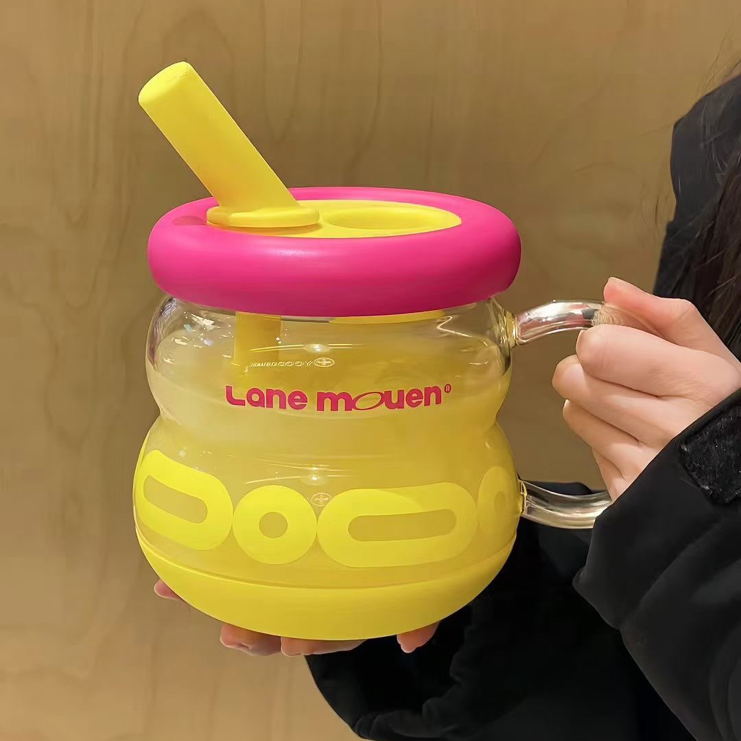 览萌玻璃吸管杯女生高颜值水杯大容量杯子耐高温泡茶杯可爱高硼硅