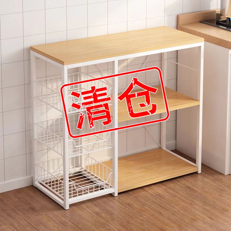 厨房置物架落地多层收纳架多功能微波炉切蔬菜储物柜带门烤箱橱柜