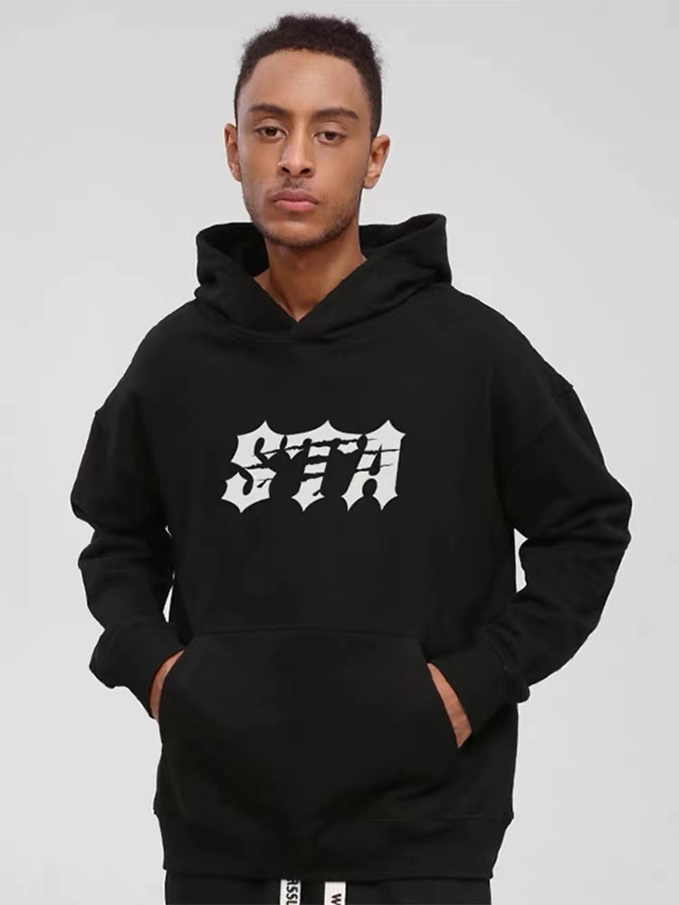 STA 秋冬哥特式血爪长袖连帽卫衣男士国潮牌加绒加厚休闲宽松纯棉