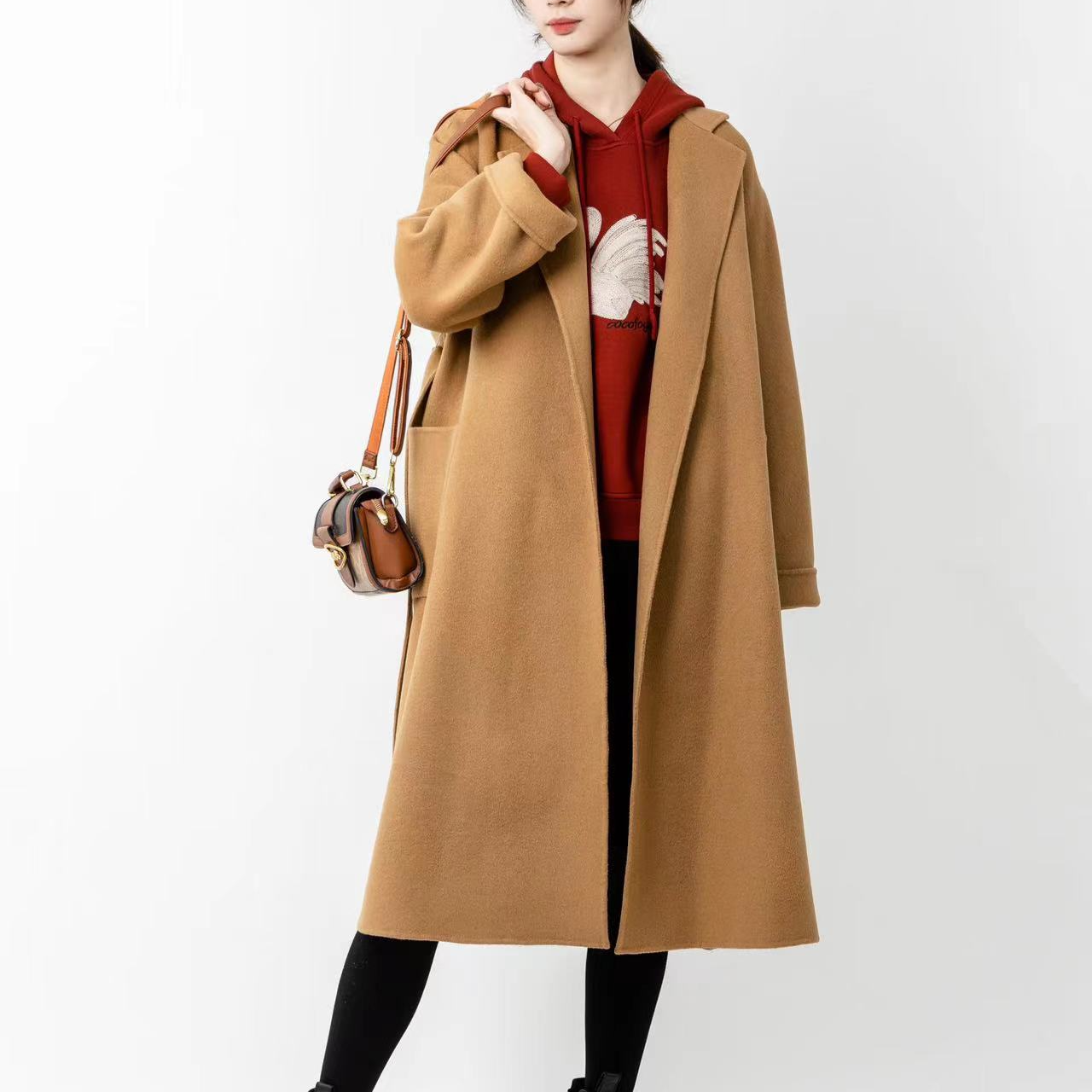 浴袍款双面纯手工缝制羊毛羊绒大衣