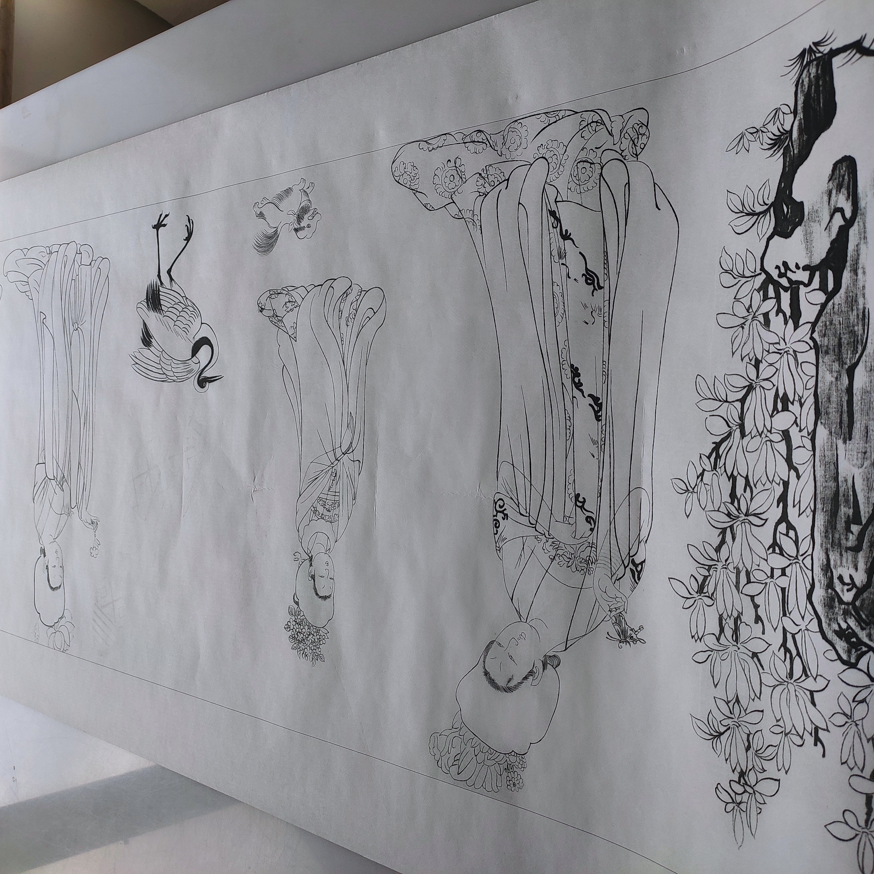 簪花仕女图临摹专用微喷白描高清喷绘45.3-178.8cm书画国画