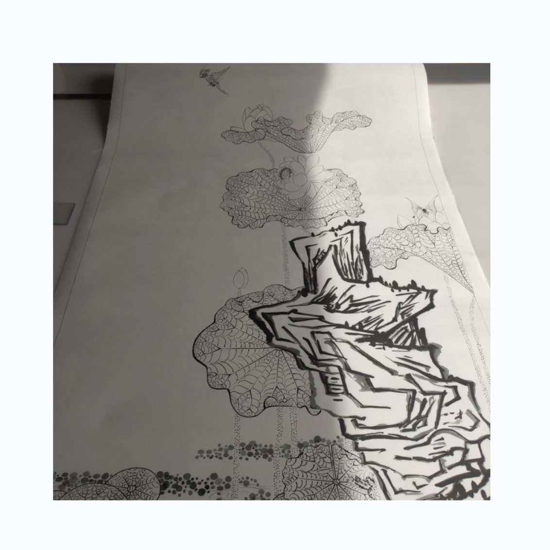 《荷花鸳鸯图|》临摹专用微喷线稿韩国绢高清喷绘60-111.5cm