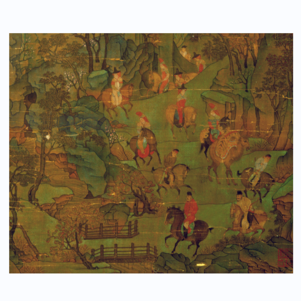 《明皇幸蜀图图》临摹专用白描稿韩国绢高清喷绘57-79.6cm