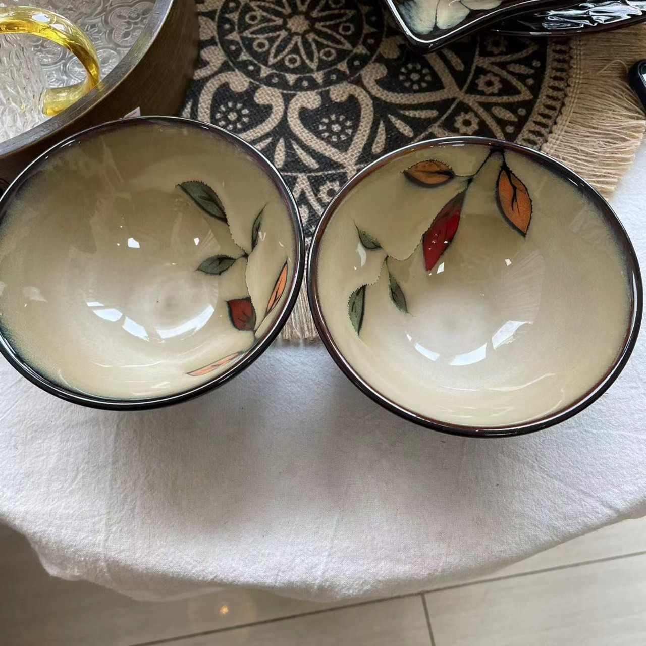 利利家彩叶5英寸斗笠2只釉色深清库存