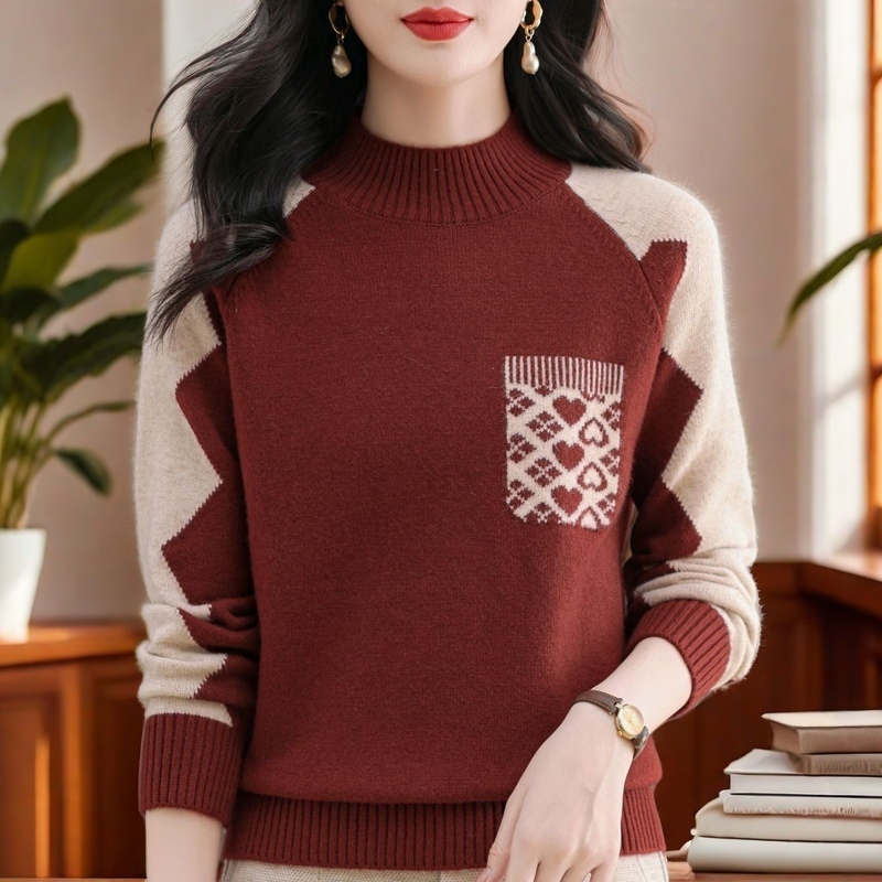 纯100羊绒衫针织衫2025秋冬季新款中年妈妈装女士半高领套头毛衣