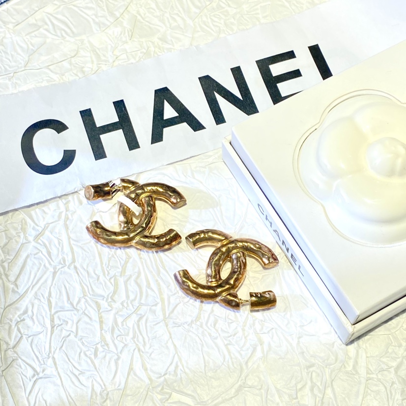 95新 Chanel/香奈儿 中古双C素金耳钉/CJ311216