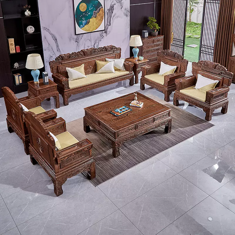 红木沙发新中式实木茶几整装大户型十件套客厅五件套组合沙发