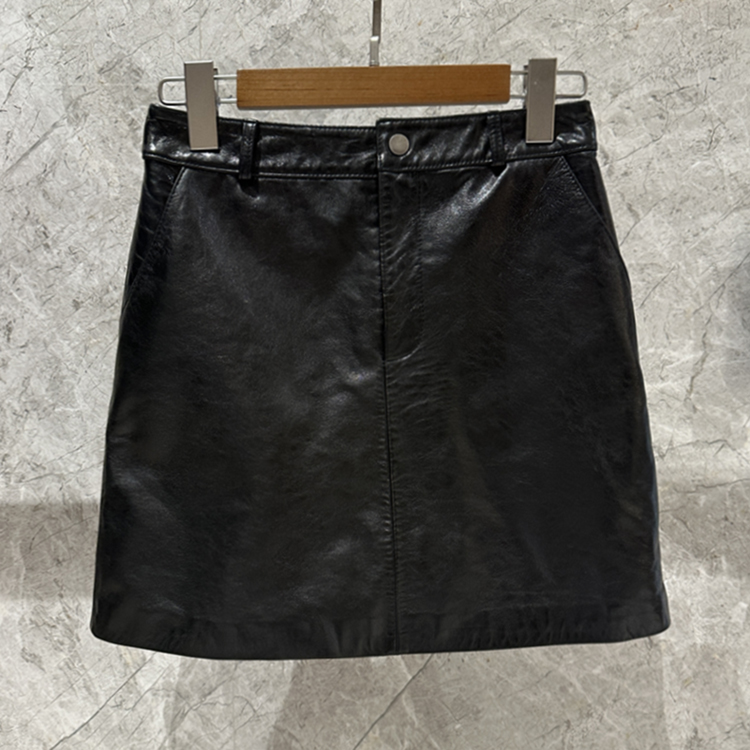 海宁真皮小皮裙半身裙女短款修身显高百搭a字进口油蜡绵羊皮裙子