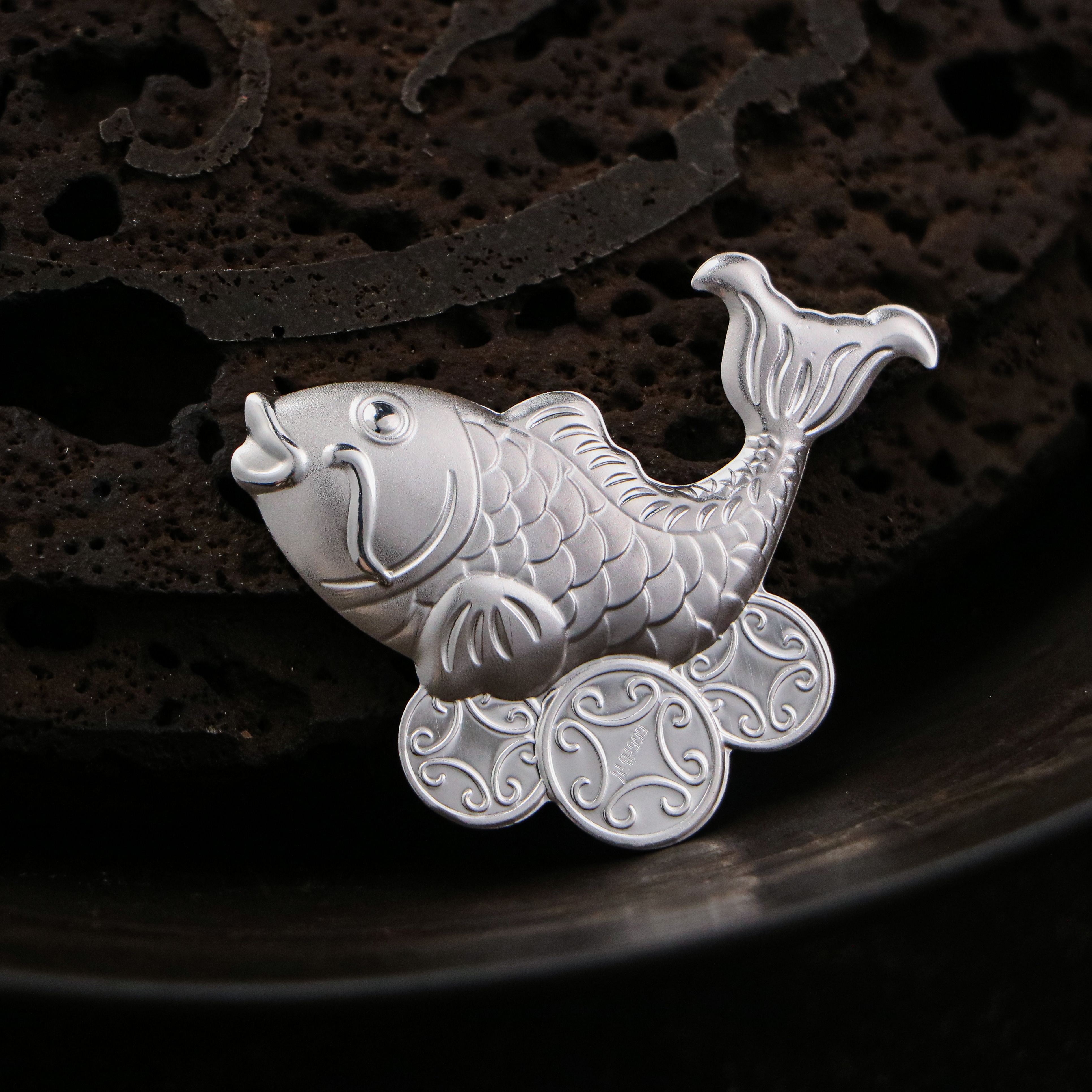 足银幸运年年有余金鱼金币煮茶泡茶神器银配件