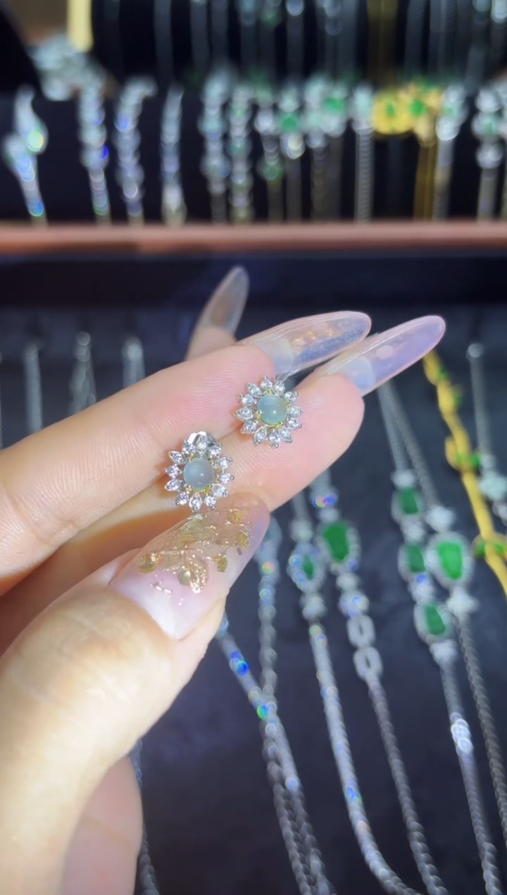 【闪购商品】翡翠耳饰银S925镶嵌蛋面/支持复检/一件