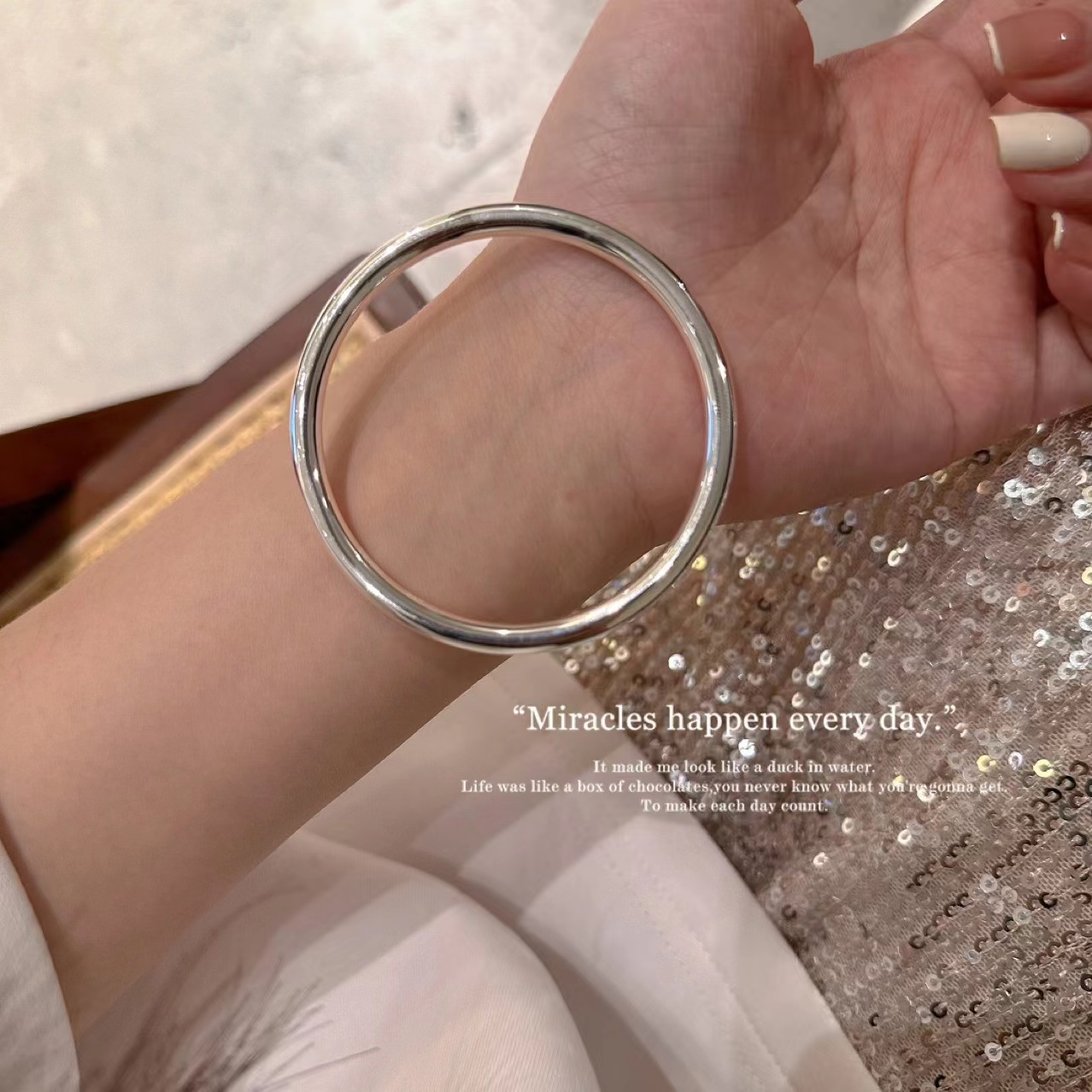 足银手镯 A19细圈光面素圈简约时尚气质百搭轻奢冷淡风素款圈极简