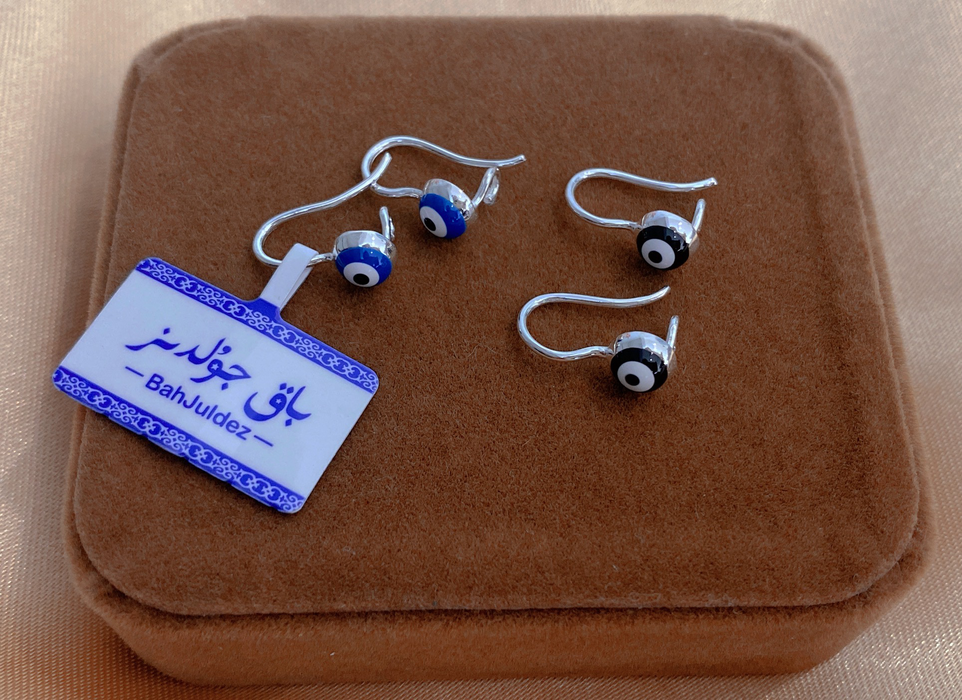 足银耳饰 足银百搭手工气质耳环蓝色耳钩bahjoldez纯银儿童耳饰