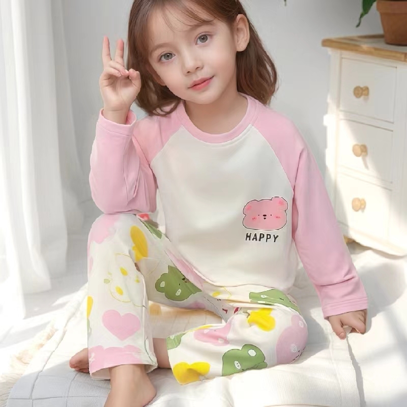 女童春秋季薄款睡衣秋季长裤套装女童儿童家居服秋装分体套装