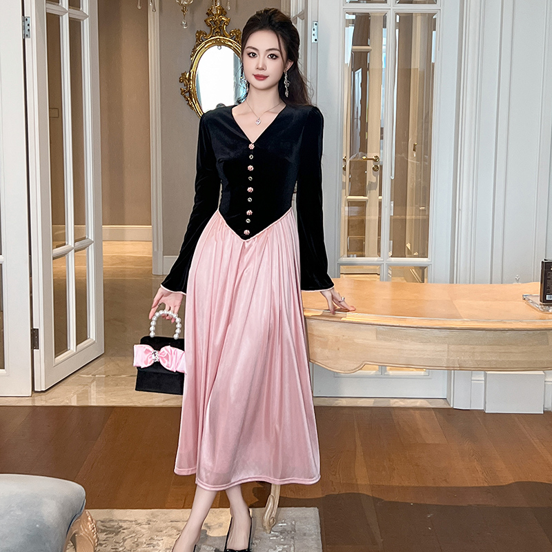 显瘦长裙连衣裙礼服气质轻奢时尚拼接夏季法式中长款设计师21563