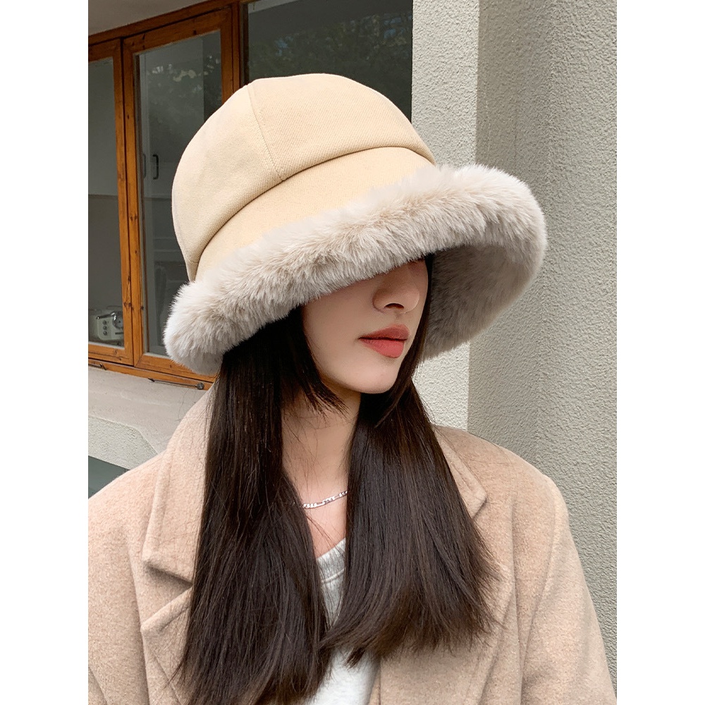 韩版新款毛绒渔夫帽女冬季保暖加厚帽子日系出游百搭显脸小盆帽潮