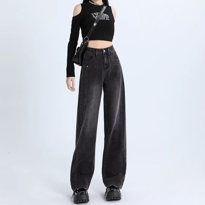 加绒加厚水泥灰窄版阔腿牛仔裤2023秋冬新款高腰显瘦6