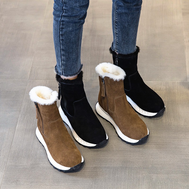 红蜻蜓牌雪地靴女款2023爆款网红皮毛一体冬季防水厚底拉链款保暖