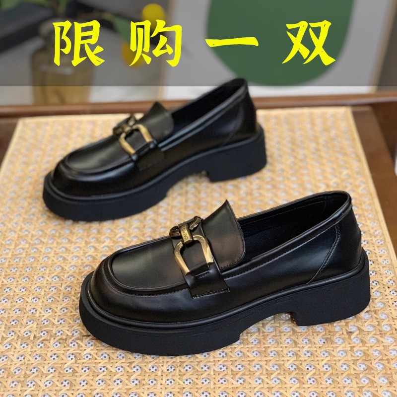 红蜻蜓牌2023新款厚底学院英伦风jk小皮鞋女一脚蹬乐福鞋复古单