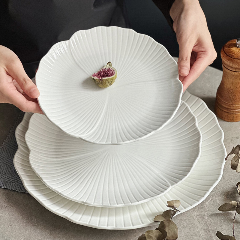 白色牛排餐盘家用ins法式盘高颜值不规则盘意面陶瓷盘子简约极简