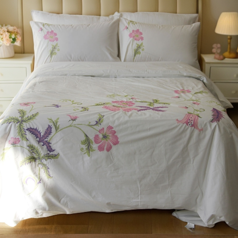外贸出口60支纯棉刺绣被套单件200*230全棉被罩十字绣花加厚