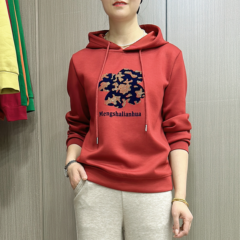 春季新款长袖时尚休闲连帽宽松春秋卫衣女士高档上衣减龄妈妈装