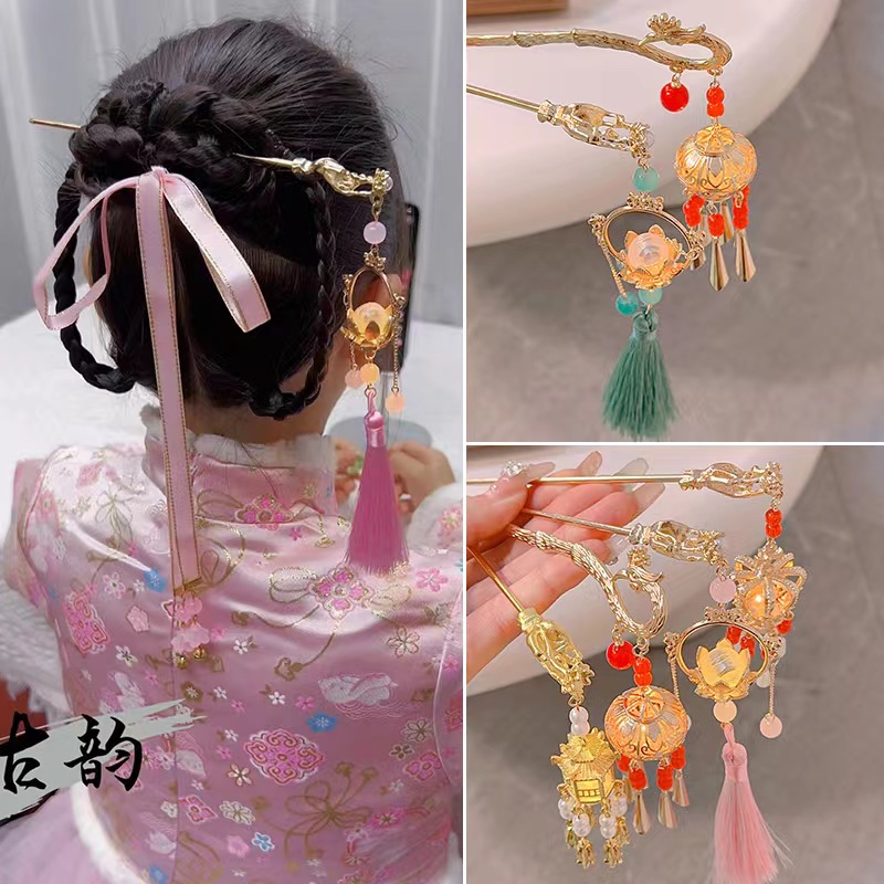 云岚 灯笼发光发簪古风女童汉服头饰儿童发簪（送眉心贴）