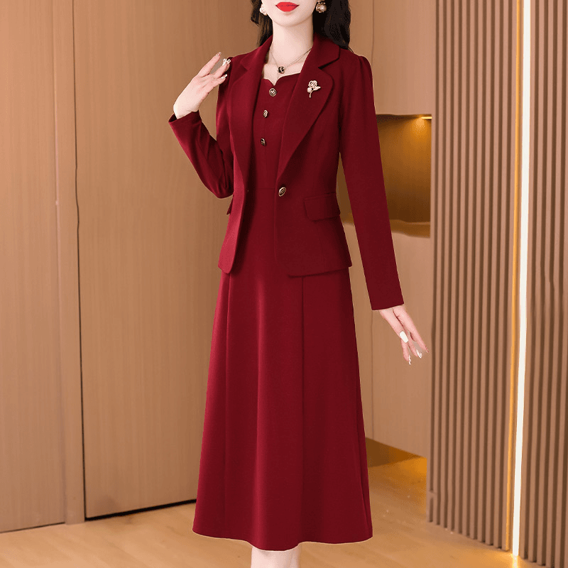 春秋喜婆婆婚宴装连衣裙女结婚妈妈礼服宴会西装两件套平时可以穿