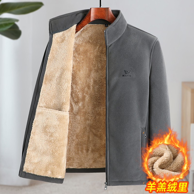 【工厂直销】保暖摇粒绒外套男中老年上衣服羊羔绒老人加厚加绒冬装