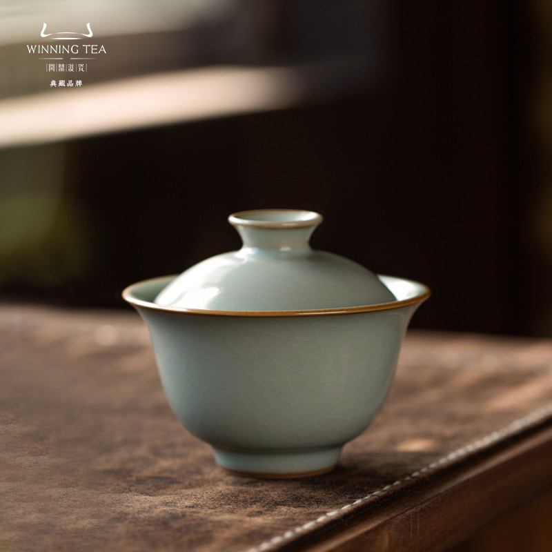 问鼎汝瓷鼎峰系列天青酌泉二才盖碗