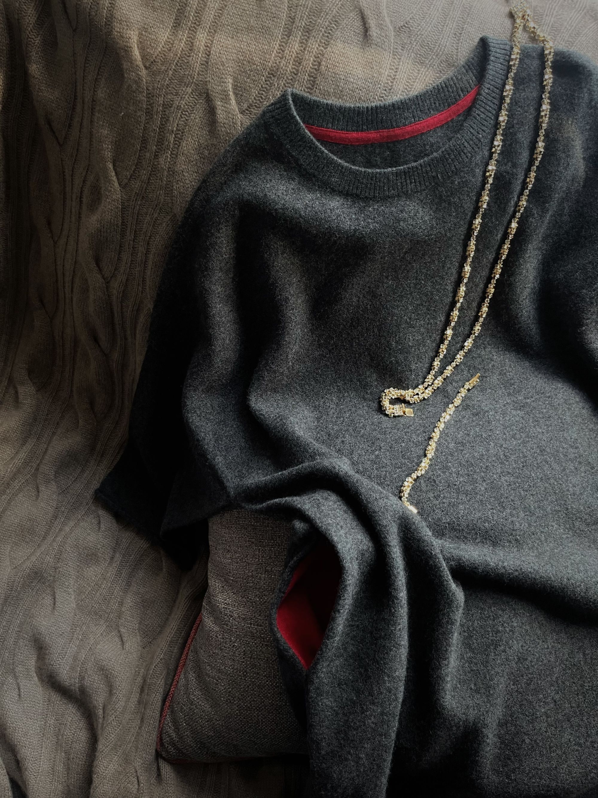 【特价不退换】深烟灰一抹红连衣裙