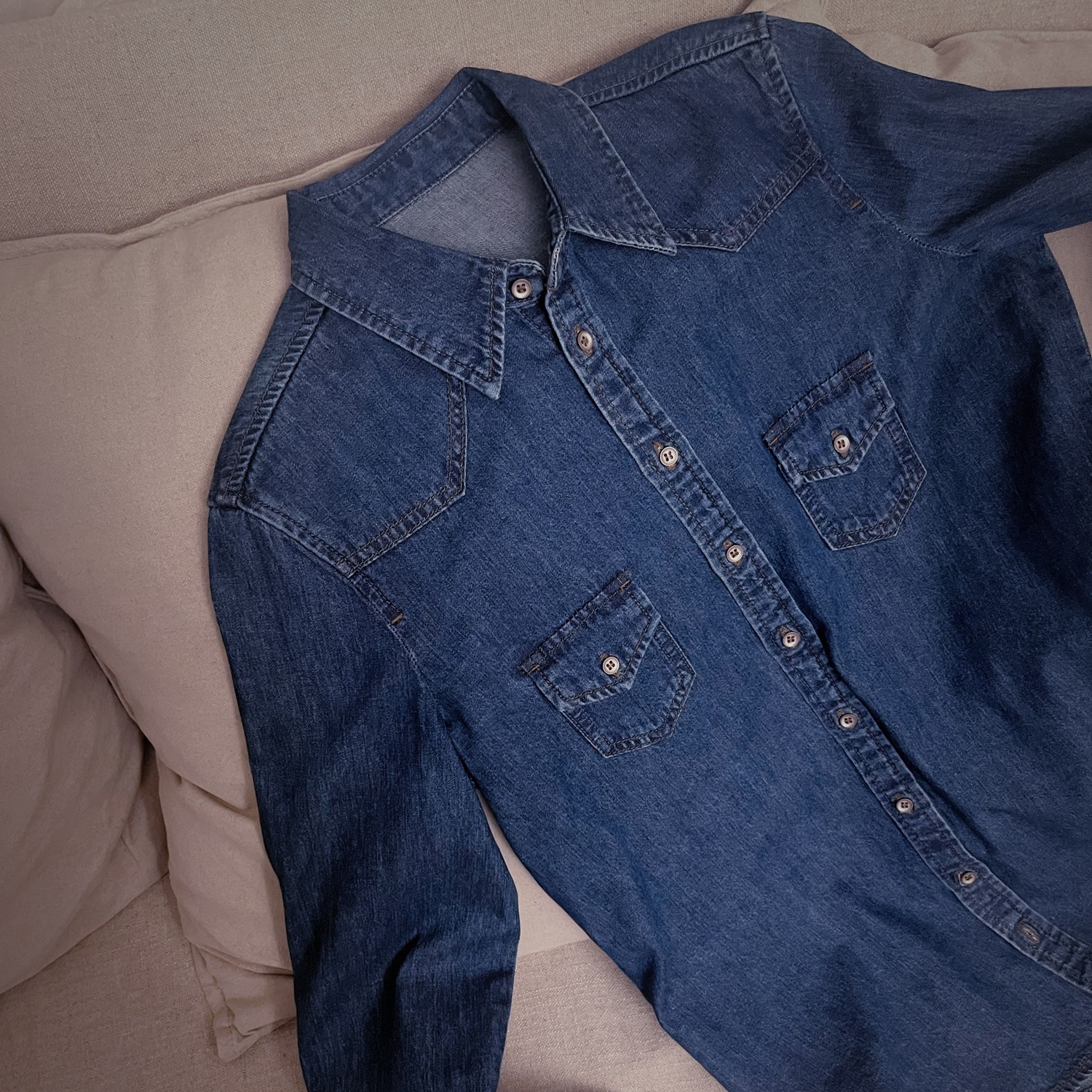 【特价不退换】炒盐超薄口袋牛仔衬衫