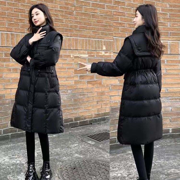 羽绒棉服女中长款23年新款学院风宽松收腰显瘦白鸭绒冬季加厚外套