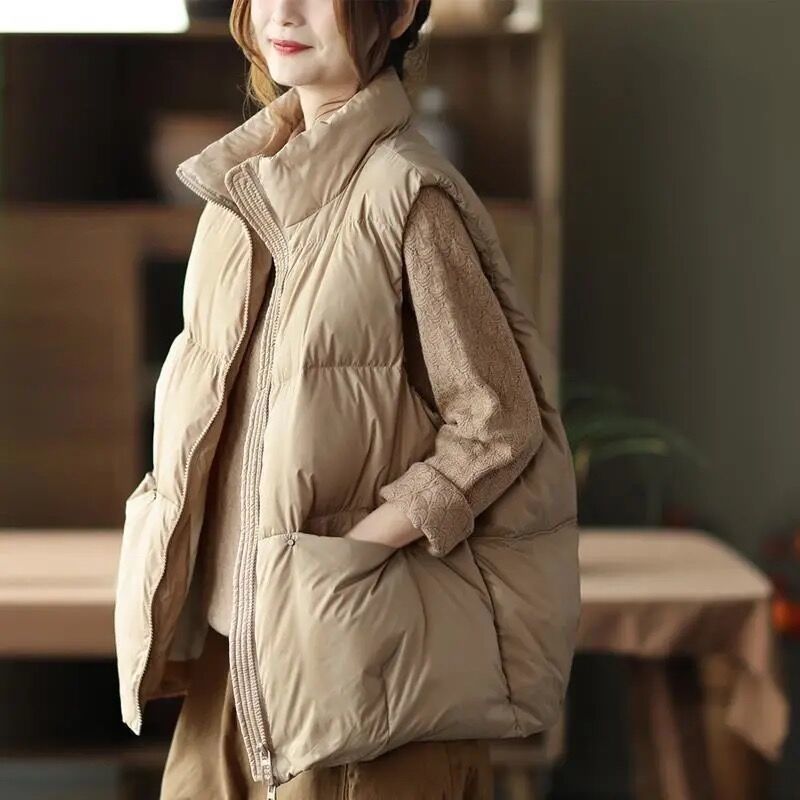 羽绒服女马甲2023冬季新款白鸭绒马甲立领铆钉外套韩版时尚洋气女