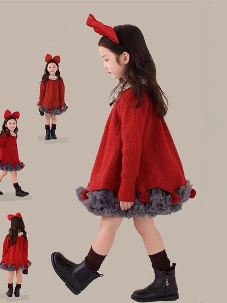 女童毛衣2024秋冬新款洋气时尚可爱毛毛球宽松百搭甜美加厚针织衫