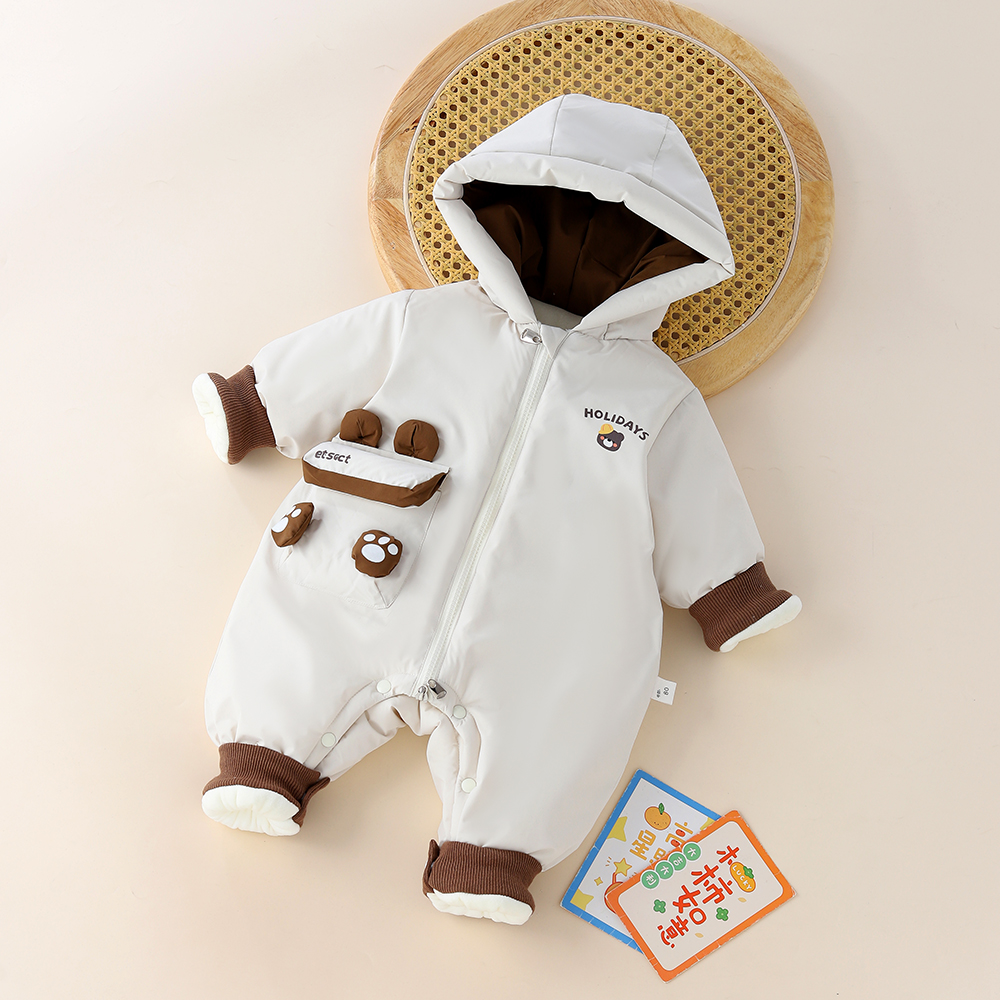 秋冬季新款新生儿假日小熊加厚棉服外出服男宝宝女宝宝哈衣爬服