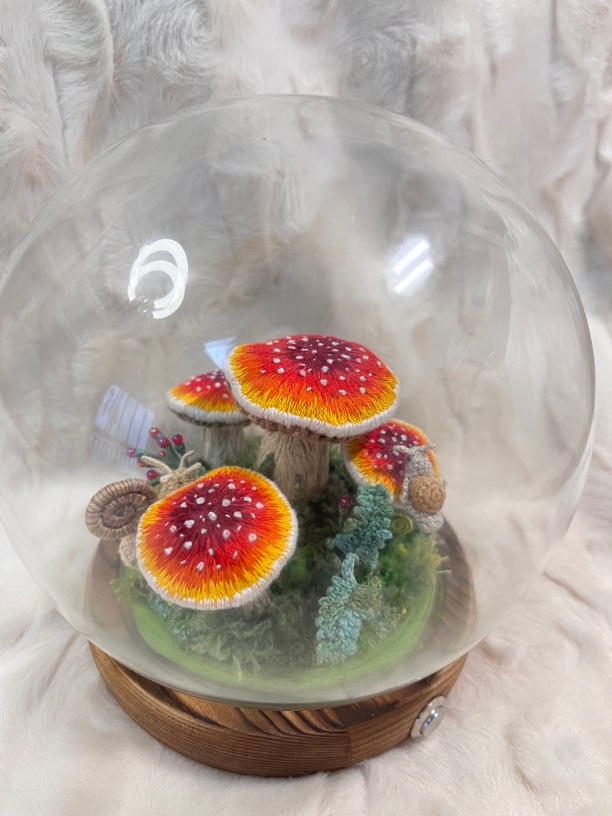 纯手工刺绣蘑菇微景观 手工DIY制作 
