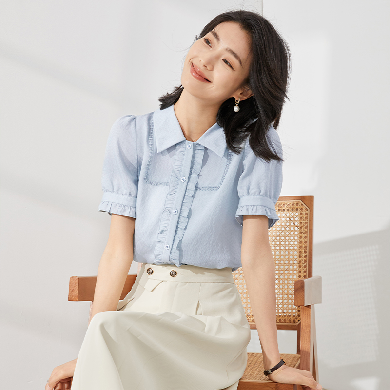 【青梅穿搭】衬衫女短袖设计感小众2024年夏季甜美气质时尚翻领上衣