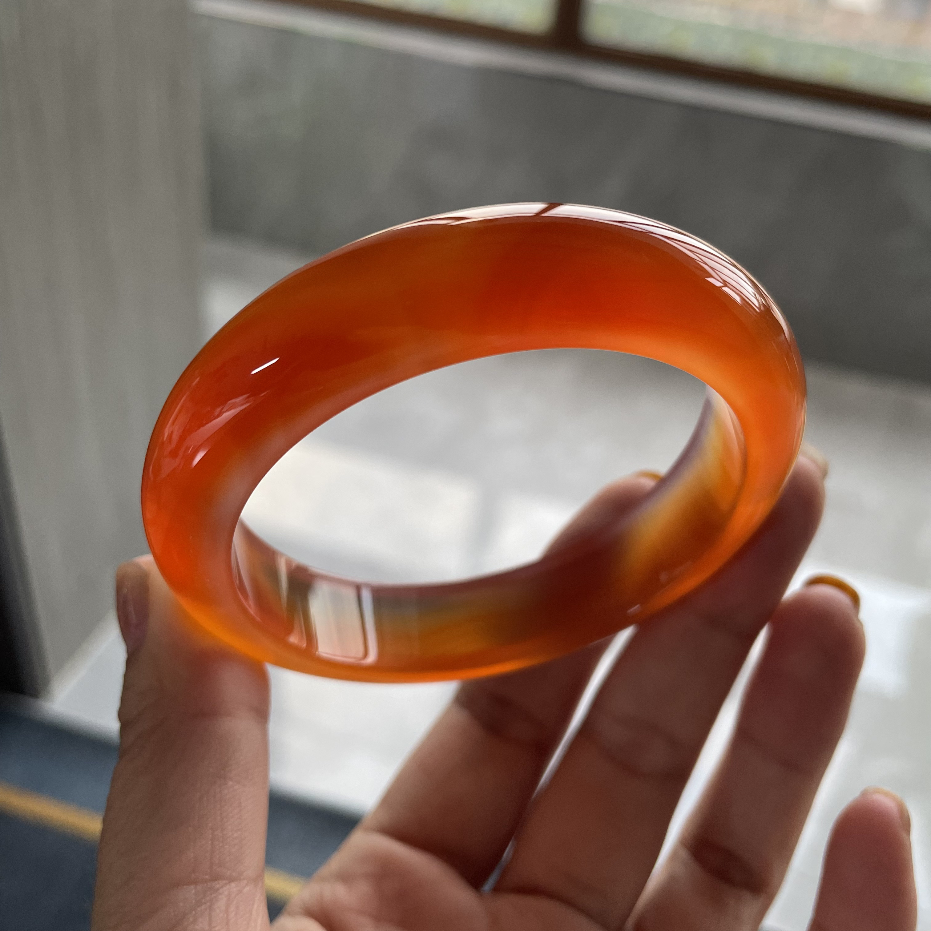 60.2口冰透红玛瑙手镯橙红锦鲤红满红起荧光高货天然玛瑙镯子455